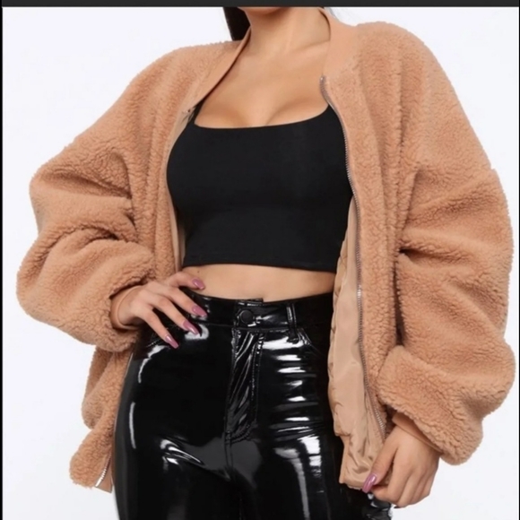 Catch Me In The Cold Fuzzy Bomber Jacket - Mocha - Picture 3 of 8